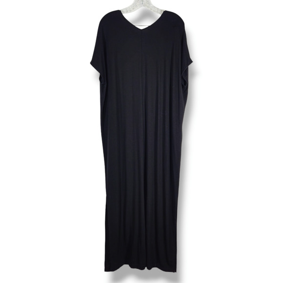 EUC Lilla P Double V-Neck Oversized Stretch Jersey Maxi Dress Sz. XL [14] Black - Picture 2 of 7